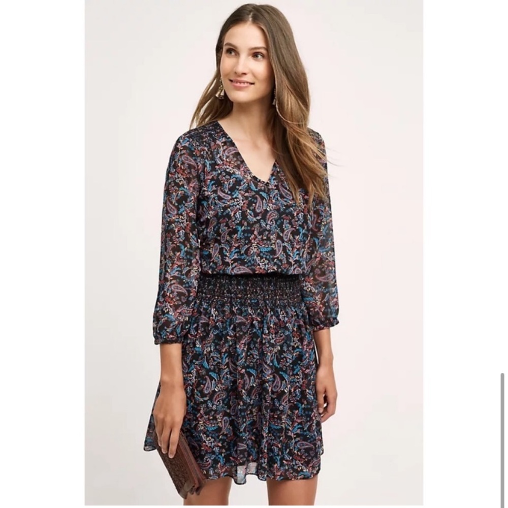 Anthro Vanessa Virginia Daytripper Paisley Floral Smocked Dropwaist Dress M